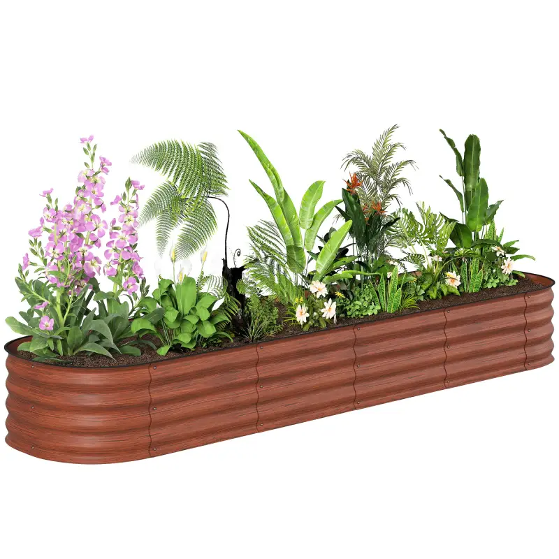 7.9' x 2' x 1' Galvanized Raised Garden Bed Kit, Metal Planter Box with Safety Edging, Brown
