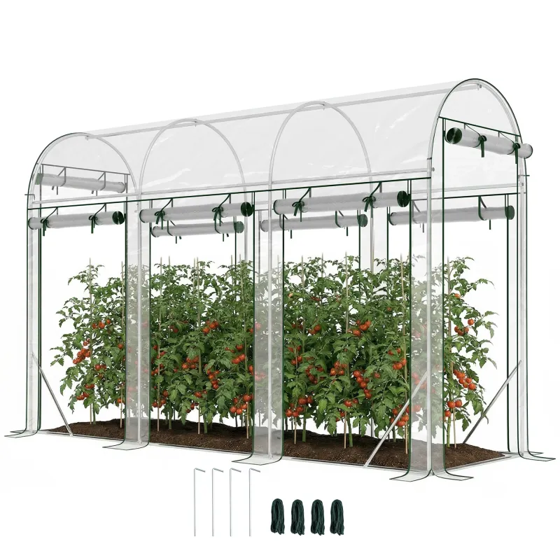 Walk-in Tunnel Greenhouse, Hoop House Greenhouse with 8 Roll-Up Doors, 10' x 3' x 6.5', Clear