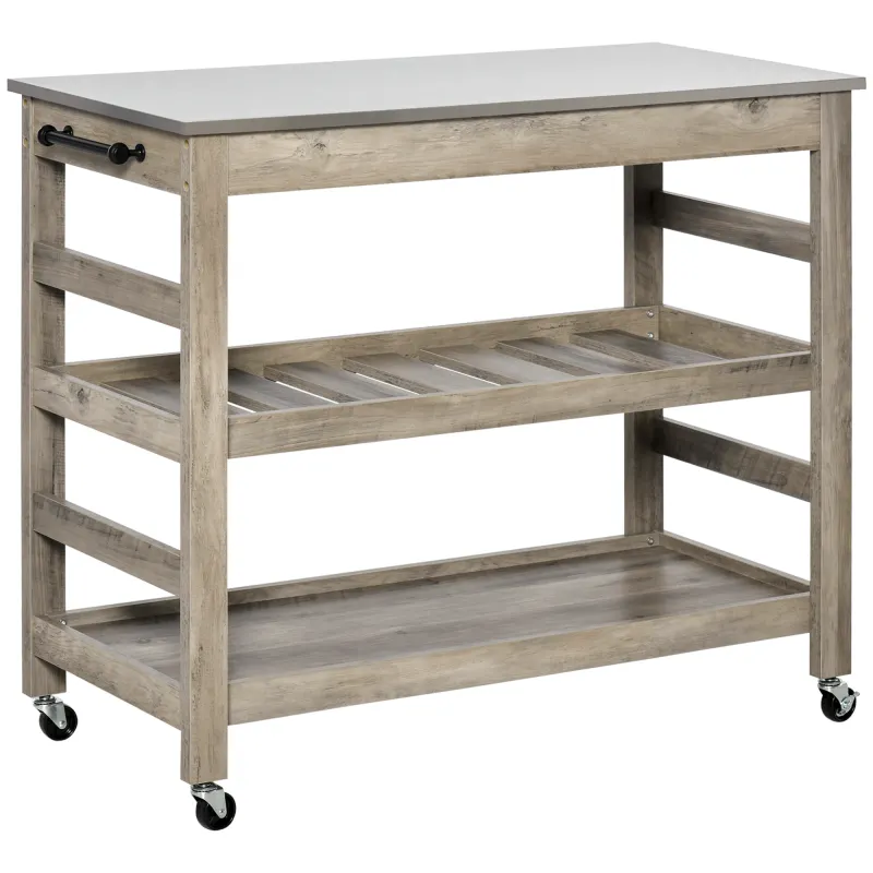 Kitchen Cart, Rolling Kitchen Island Utility Trolley with Stainless Steel Top