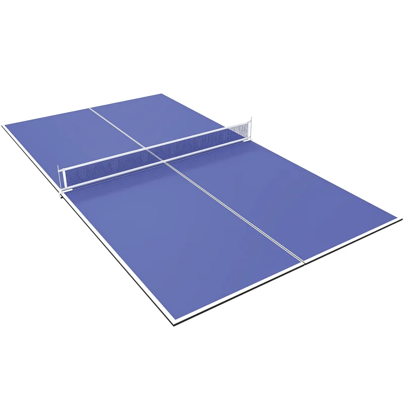 9 ft Folding Ping Pong Table Top for Billiard Tables, Table Tennis Conversion Top with Net, Foam Padding, Blue
