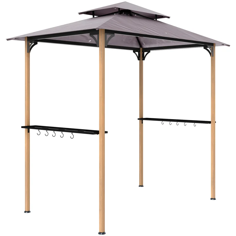 8' x 5' Grill Gazebo, Double Tiered Barbecue Grill Gazebo Shelter with 2 Side Shelves and 10 Hooks for Patio, Garden