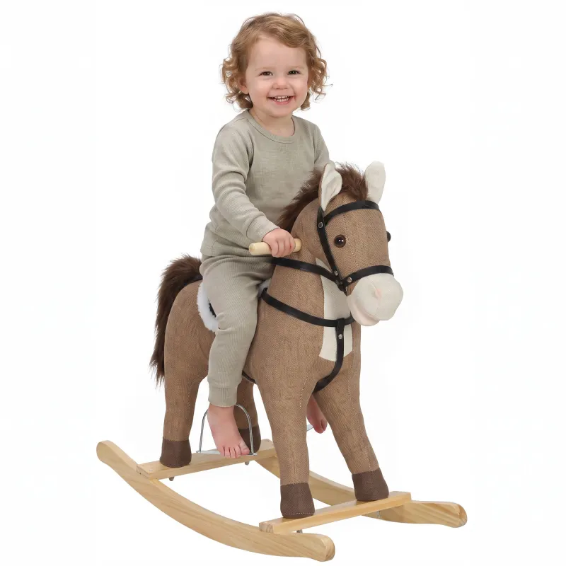 Rocking Horse, Back and Forth Rocking, Ride on Horse Toy with Sound Effects, for 12-36 Months Toddlers, Dark Brown