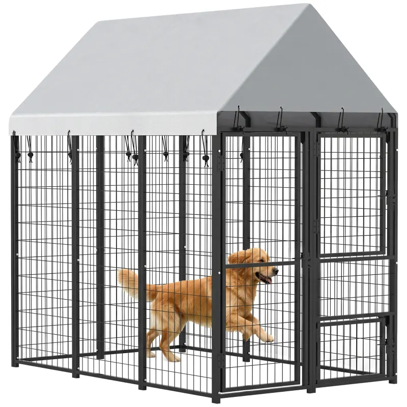 Large Dog Kennel Outdoor with Roof, 3 Doors, Expandable Heavy Duty Dog Kennel Dog Run for All Breed Sizes, 6' x 4' x 6'
