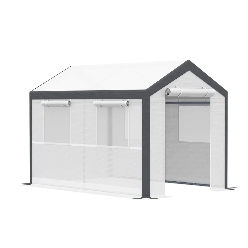 10' x 7' x 7' Greenhouse, Walk-in Outdoor Tunnel Green House with PE Cover, Steel Frame, White
