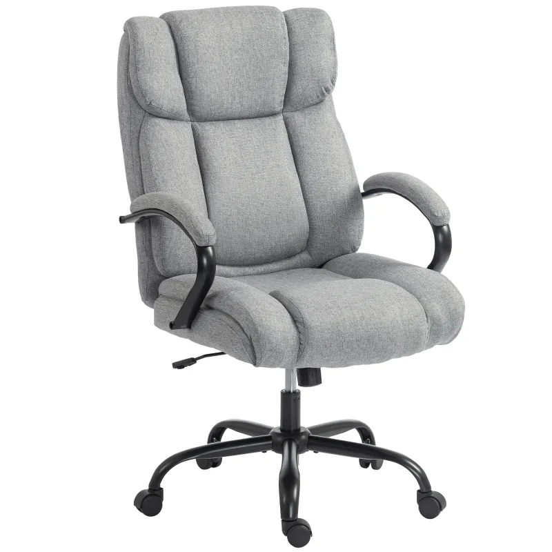 High Back Big and Tall Executive Office Chair 484lbs with Wide Seat, Computer Desk Chair with Linen Fabric, Light Grey