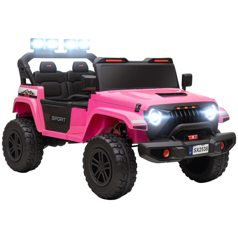 Ride on Truck Car with 2-Seater, 24V Electric Car with 4 Motors, Remote Control, Spring Suspension for 3-8 Years, Pink