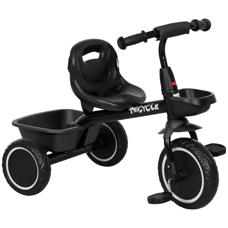 Tricycle for Toddlers Age 2-5 with Adjustable Seat, Storage Baskets, Black