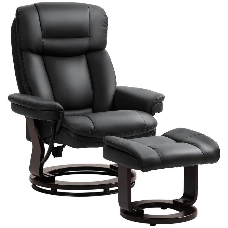 Swivel Recliner with Ottoman, PU Leather Reclining Chair with Footrest, for Living Room, Bedroom, Black