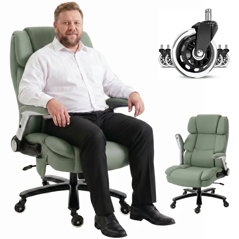 Ergonomic Office Chair with Inflatable Adjustable Lumbar Support, 400 Lbs Heavy Duty High Back Desk Chair, Light Green