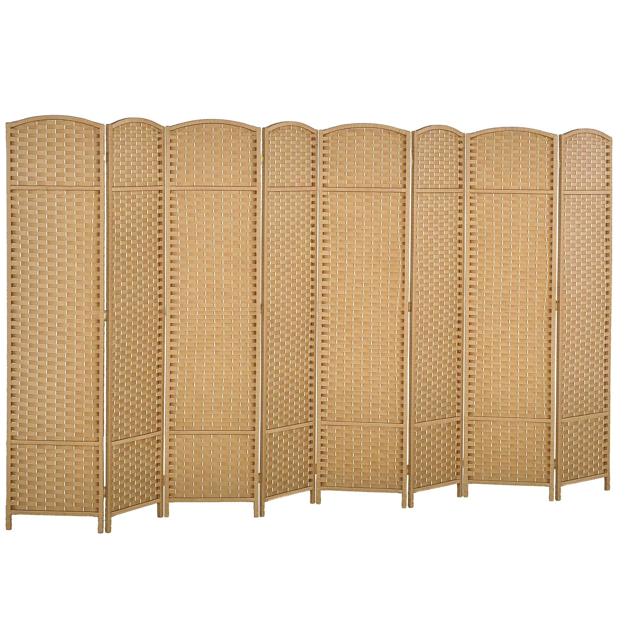 Folding Room Divider Screen 8 Panel 5.6 ' Tall Privacy Screen Freestanding Room Partition for Home Office, Nature Wood