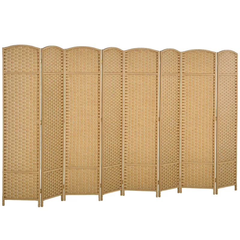 Folding Room Divider Screen 8 Panel 5.6 ' Tall Privacy Screen Freestanding Room Partition for Home Office, Nature Wood