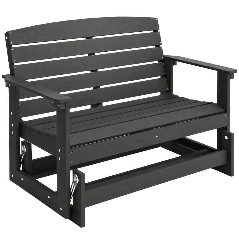 Patio Glider Bench w/ HDPE Slatted Double Rocking Chair, Black
