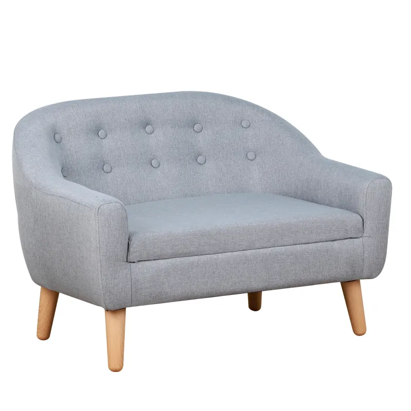 2-Seat Kids Sofa, Toddler Sofa Couch, Linen-Like Fabric & Wood Frame Sofa Chair for Ages 3-7, 11" High Seat, Gray