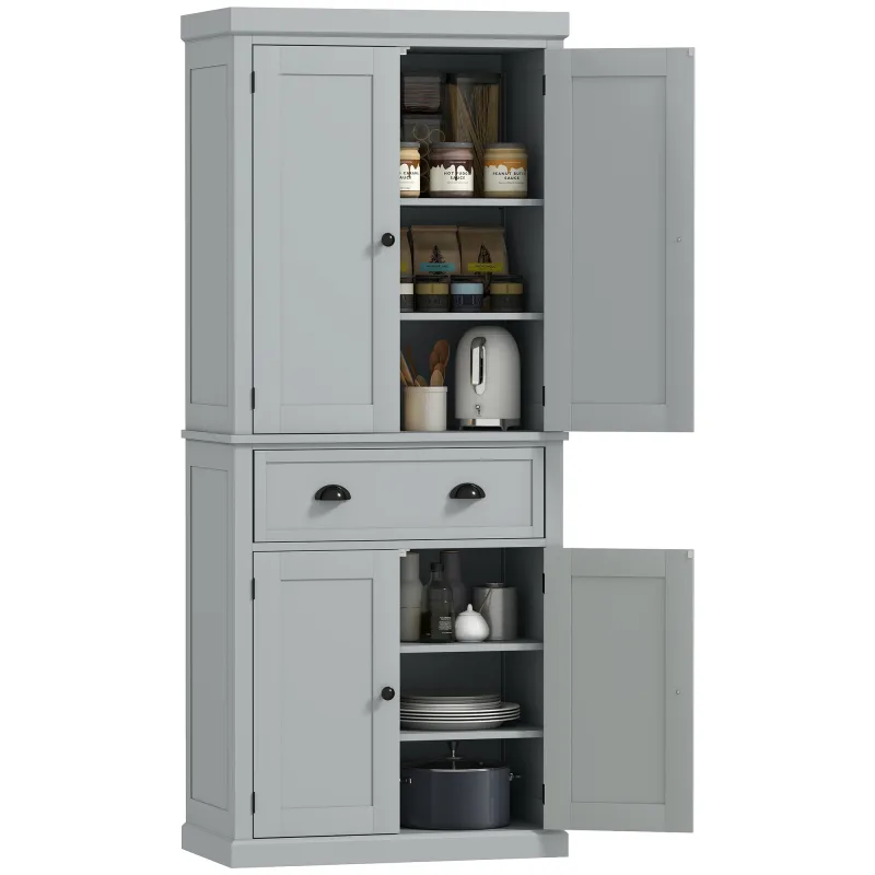 72.5" Kitchen Cabinet, Pantry Storage Cabinet with Doors and Shelves, Freestanding Food Pantry Cabinet, Gray