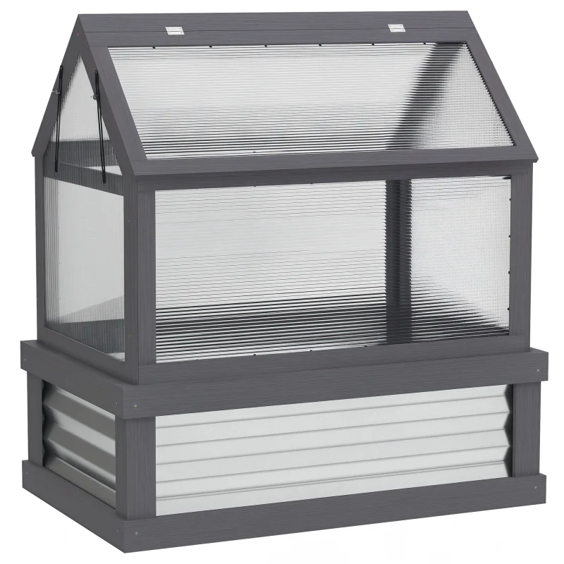 Raised Garden Flower Bed Kit with Greenhouse, Wooden Cold Frame Planter, 35.5" x 22.5" x 38.25", Gray