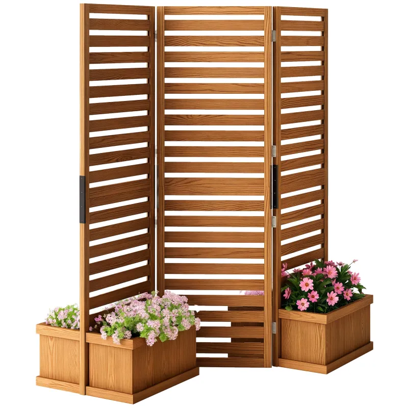 Wood Privacy Screen w/ 4 Planter Box, Raised Bed w/ 3 Panels & Drainage Holes