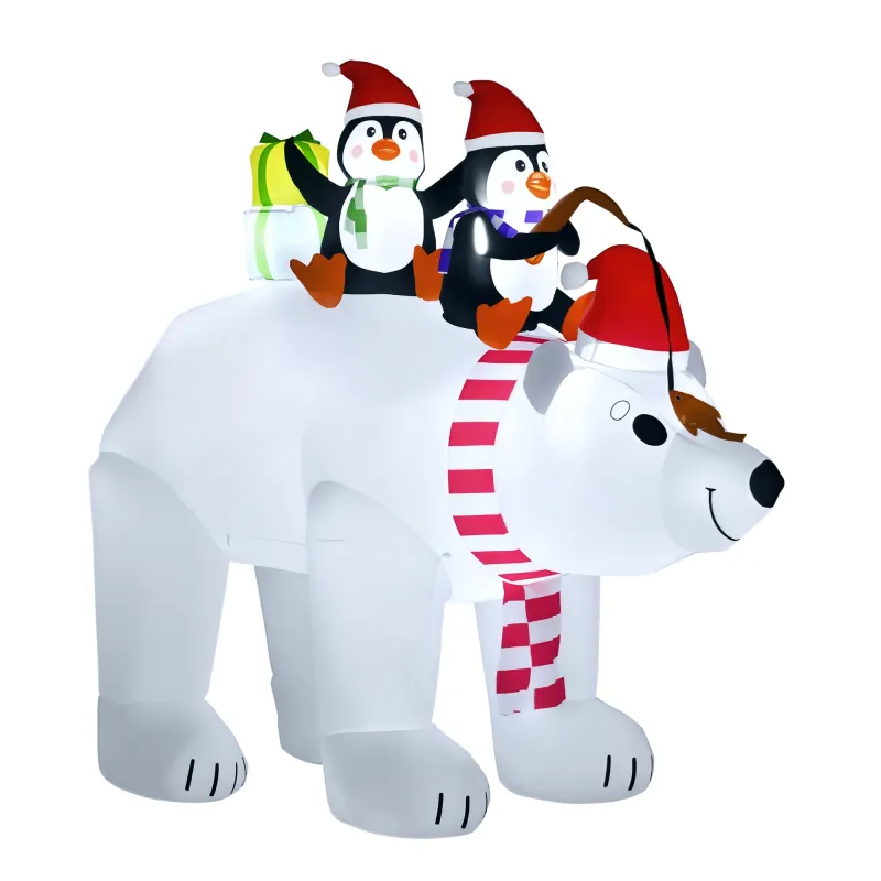 7 ft Polar Bear and Penguins Christmas Inflatable, LED Lighted Outdoor Holiday Blow Up Yard Decoration