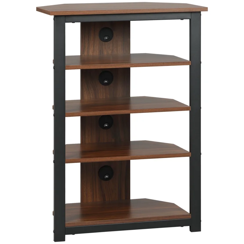 Media Stand with 4-Tier Audio Rack AV Media Corner Shelf with Cable Management, Brown