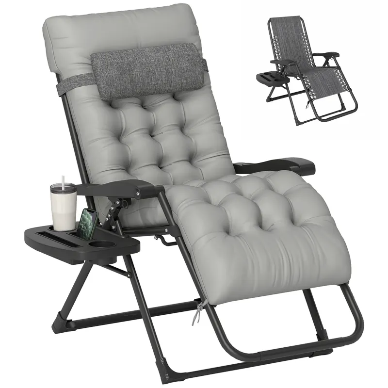 Padded Zero Gravity Chair, Folding Recliner Chair with Cup Holder Cushion, Gray