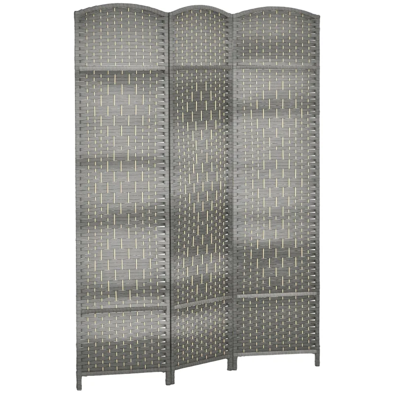 Folding Room Divider Screen 3 Panel 6' Tall Privacy Screen Freestanding Wood Partition for Home Office, Mixed Gray