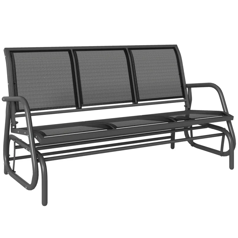 3-Person Outdoor Patio Glider Bench, Porch Glider Swing with 3 Seats, Breathable Mesh Fabric, Metal Frame, Black
