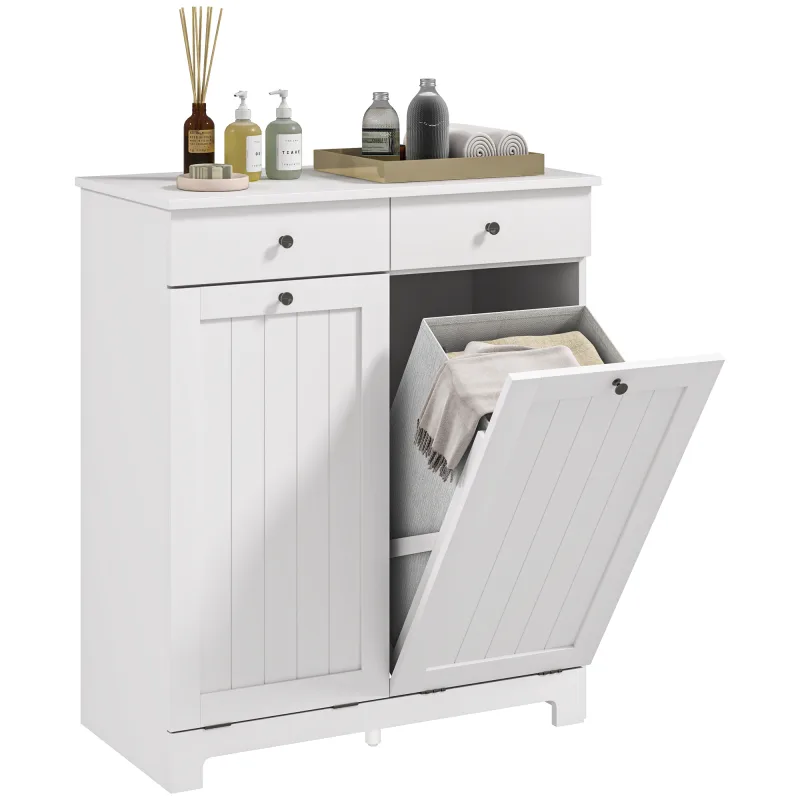 Laundry Hamper Cabinet, Laundry Cabinet with 2 Tilt Out Laundry Baskets and 2 Drawers, White