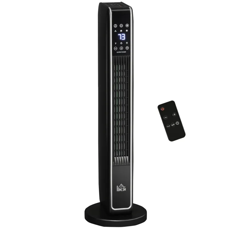 2-In-1 Portable Electric Tower Heater, Oscillating Space Heater for Indoor Use with Remote Control, 8H Timer, Black