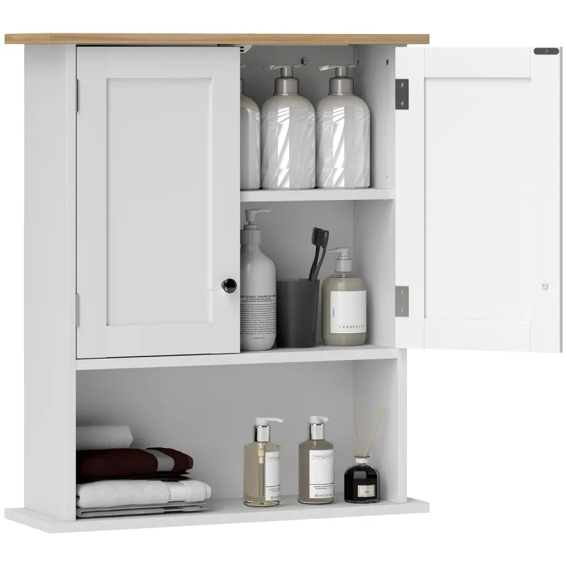 Wall Mounted Bathroom Cabinet, Modern Bathroom Wall Cabinet with 2 Doors and Adjustable Shelf, White