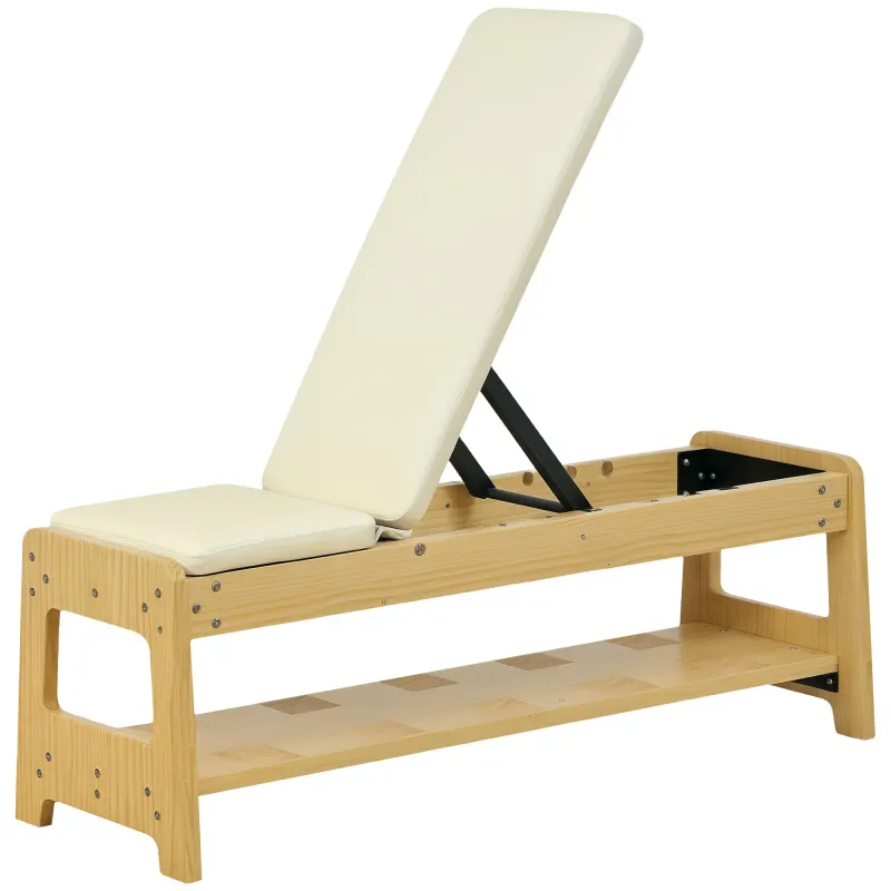 Wooden Adjustable Weight Bench with Dumbbell Rack, Flat or Incline Workout Bench for Home Gym Weight Lifting, White