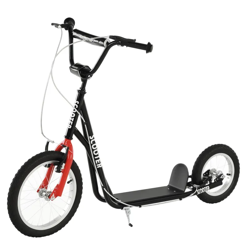 Teens Youth Scooter Ride On Toy with Adjustable Handlebar, Dual Brakes, and Inflatable Wheels For Kids 5+ - Black