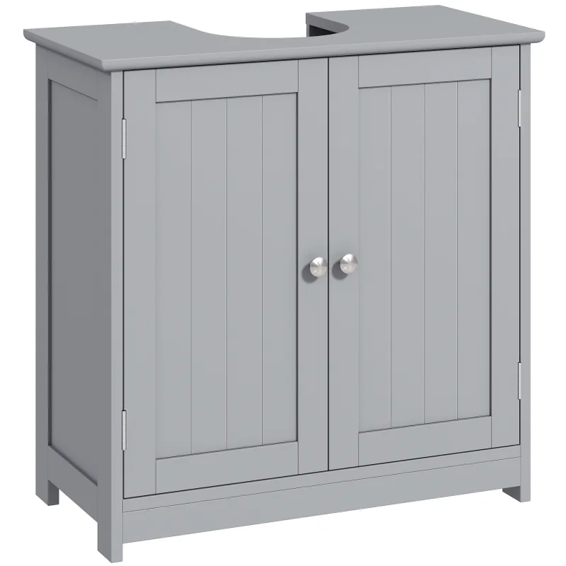 Pedestal Sink Storage Cabinet, Bathroom Sink Cabinet with U-Shape Cut-Out and Adjustable Shelf, Gray