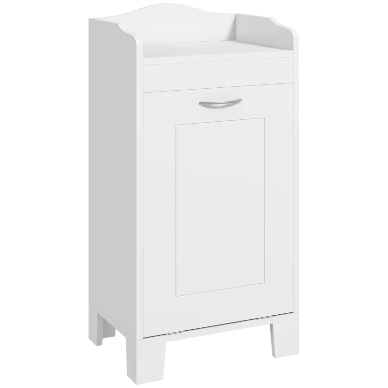Tilt-out Laundry Storage Cabinet with Tabletop and Compartment Hamper, White