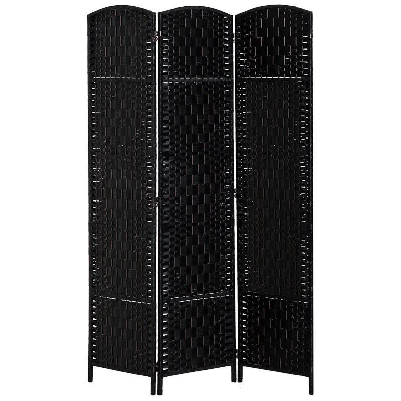 Room Divider 3 Panel, 6FT Tall Folding Privacy Screen, Freestanding Hand-Woven Partition for Room Separation with 360° Hinges, Paper Rope Diamond Weave, Black