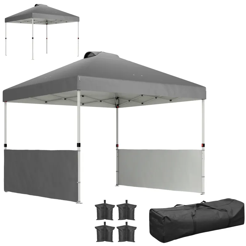 10' x 10' Pop Up Canopy Tent with 2 Half Sidewalls, UV50+ Instant Sun Shelter with Wheeled Carry Bag, Dark Gray