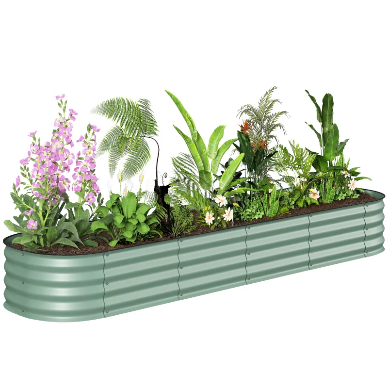 7.9' x 2' x 1' Galvanized Raised Garden Bed Kit, Metal Planter Box with Safety Edging, Green