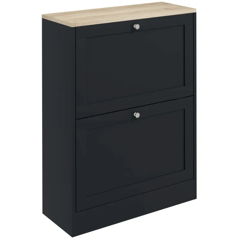 Slim Shoe Storage Cabinet, Modern Shoe Cabinet with 2 Flip Drawers and Adjustable Shelves for 8-12 Pairs, Black
