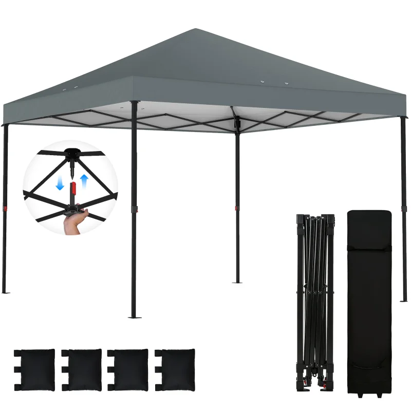 10 x 10 ft Pop Up Canopy Tent with One Push Setup, Outdoor Portable Instant Canopy Shelter w/ Roller Bag, Dark Gray