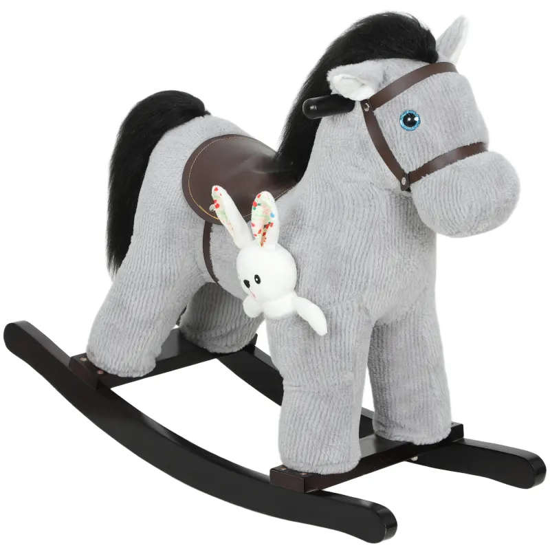 Kids Rocking Horse, Plush Toddler Ride on Toy with Realistic Neigh and Toy for 2–5 Years Old, Gray