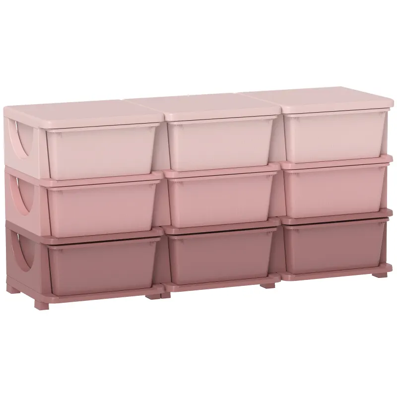 29.5" 3 Tier Kids Storage Unit Dresser Tower w/ 9 Drawers, Pink