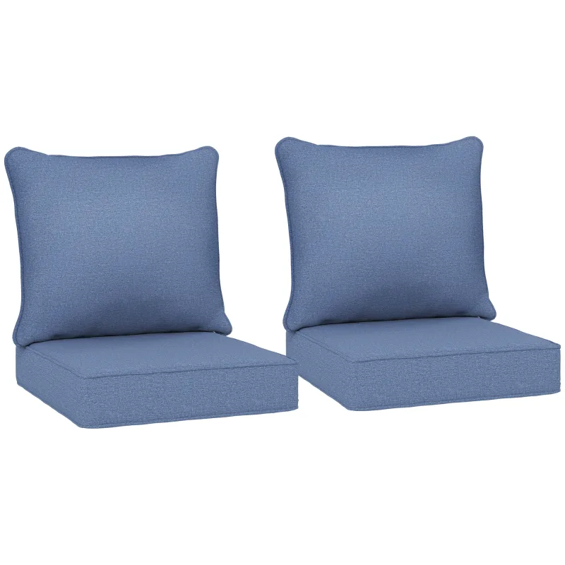 Patio Chair Cushions Set of 2 with Seat & Backrest, Fade Resistant Seat Replacement Cushion Set, Blue