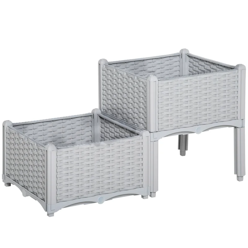 2-Piece Raised Garden Bed with Legs, Self-Watering Planter Box Raised Bed to Grow Flowers, Herbs & Vegetables, Gray