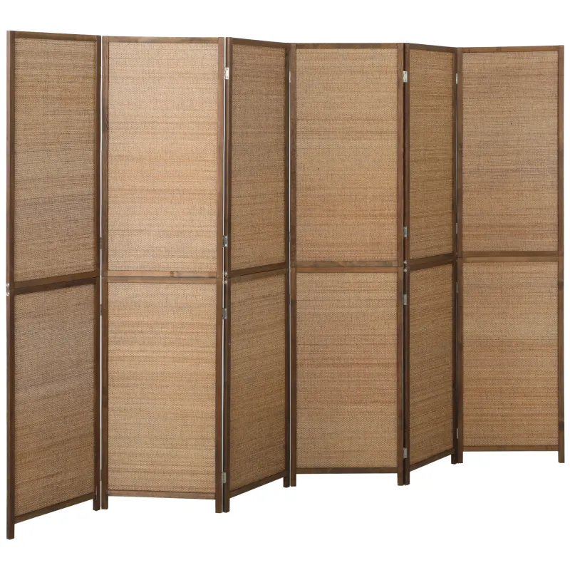 Room Divider, 6 Panel Folding Privacy Screen, 6 FT Tall Hand-Woven Bamboo Wall Partition, Brown