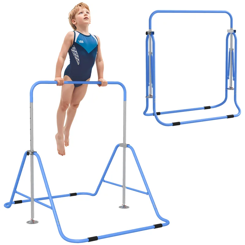 Folding Gymnastics Bar for Kids, Adjustable Height, Bubble Gum Blue