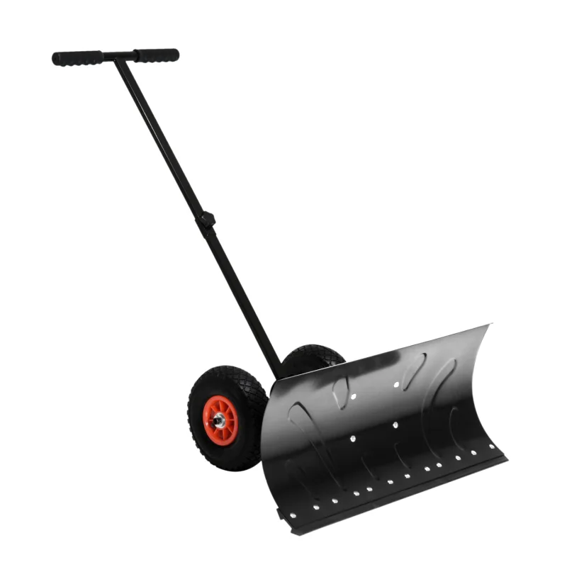 Snow Shovel Rolling Pusher with 29" Blade, 10" Wheels & Angle-Adjustable Handle, Black