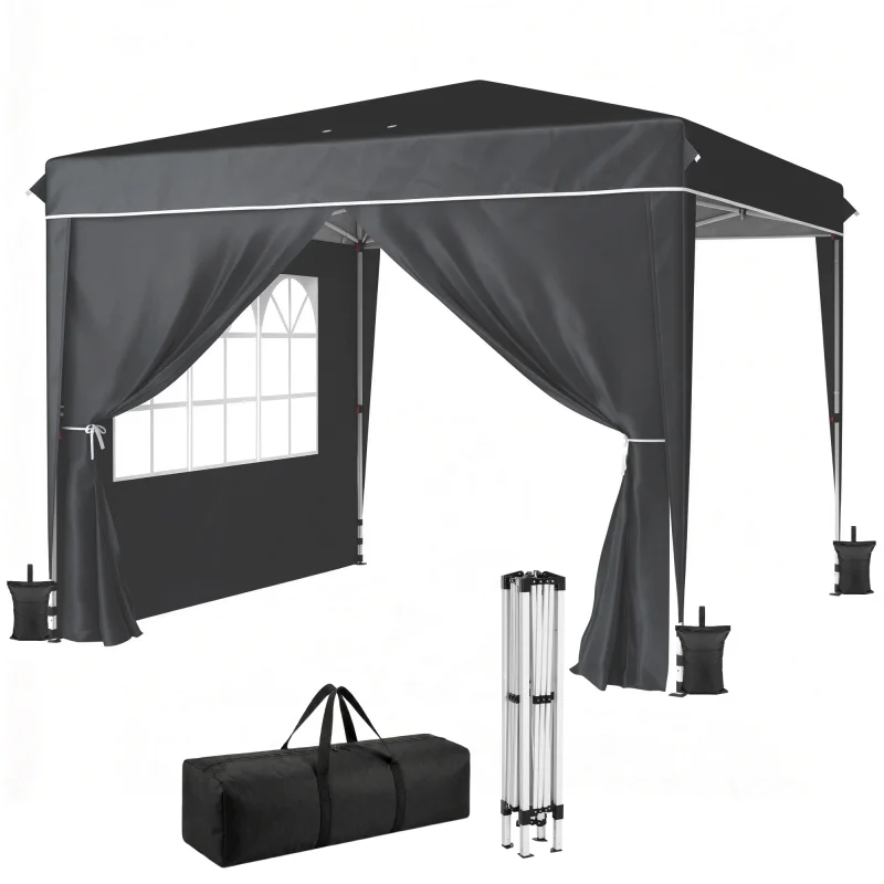 10 x 10 ft Pop Up Canopy Tent with Sidewalls, UPF50+ Outdoor Portable Instant Canopy Shelter with Carry Bag, Black