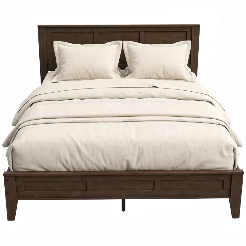 Queen Size Bed Frame with Headboard and Footboard, Mid-Century Modern Platform Bed Frame with Under-Bed Storage, Walnut