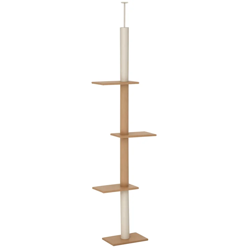 Floor-to-Ceiling Cat Tree Climbing Tower with Sisal-Covered Scratching Posts Natural Cat Tree Activity Center for Kittens Tower Furniture, Light brown