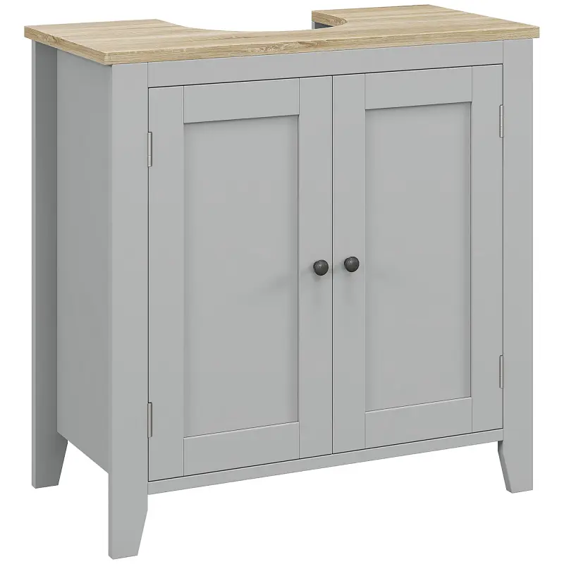 Bathroom Vanities, Pedestal Sink Cabinet with U-Shaped Cut-out and Adjustable Shelf, Gray