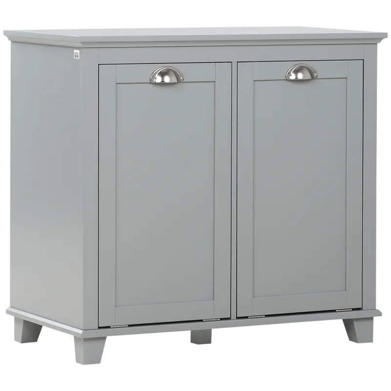 Dual Tilt out Laundry Hamper Cabinet, Bathroom Storage Cabinet with 2-Compartment Hamper, Modern Bathroom Floor Cabinet for Washroom, Gray