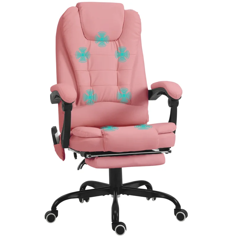 7-Point Vibrating Massage Office Chair High Back Massaging Office Desk Chair with Lumbar Support, Footrest, Pink
